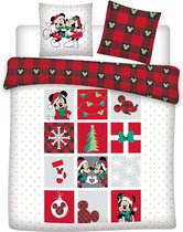 Disney Minnie & Mickey Mouse Dekbedovertrek Kerst - Lits Jumeaux - 240 x 220 + 2x 65 x 65 cm - Katoen Flanel