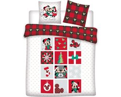 Disney Minnie & Mickey Mouse Dekbedovertrek Kerst - Lits Jumeaux - 240 x 220 + 2x 65 x 65 cm - Katoen Flanel