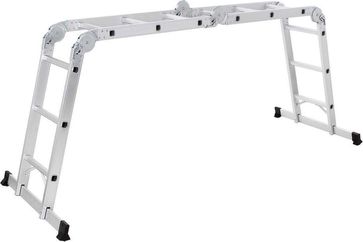 FurnStar - Multifunctionele Aluminium Ladder 3-5 m Met 2 Metalen Platen - Opvouwbare Ladder - Draagvermogen 150 kg - Zilver
