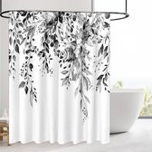 Douchegordijn, wasbaar polyester badgordijn van polyester, 183 x 183 cm, standaard douchegordijnen met verzwaringsonder, naturel look, droge bladeren
