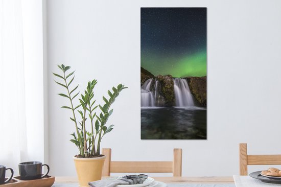 Tableau sur Toile Aurores Boréales - Cascade - Islande - 40x80 cm - Décoration murale