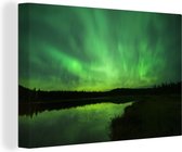 Canvas Schilderij Noorderlicht - Boom - Alaska - 90x60 cm - Wanddecoratie