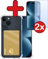 Hoesje Geschikt voor iPhone 15 Plus Hoesje Met Pasjeshouder Siliconen Case Met Kaarthouder Met 2x Screenprotector - Hoes Geschikt voor iPhone 15 Plus Hoesje Shock Proof Case - Transparant