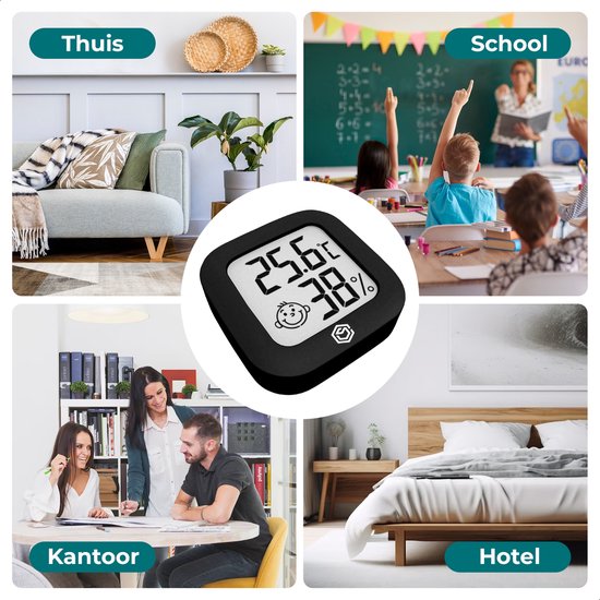 Ease Electronicz Hygrometer - Weerstation - Luchtvochtigheidsmeter - Thermometer Voor Binnen - Incl. Batterij en plakstrip