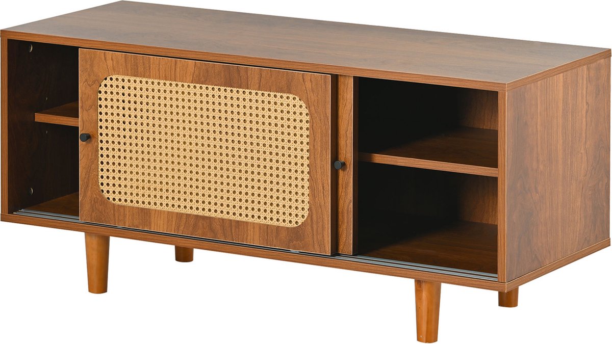 Merax Rattan Schoenenkast - Kast met 2 Deuren en Verstelbare Planken - Bruin