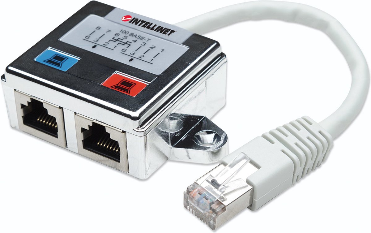Intellinet RJ45 Netwerk Adapter CAT 5 [1x RJ45-stekker - 2x RJ45-bus] Zilver, Wit