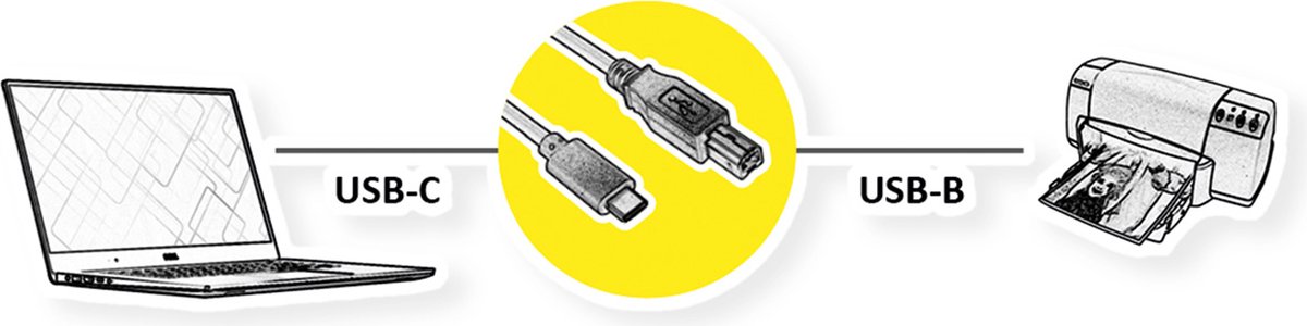 ROLINE USB2.0 Type C-kabel, C - B, M/M, zwart, 4,5 m