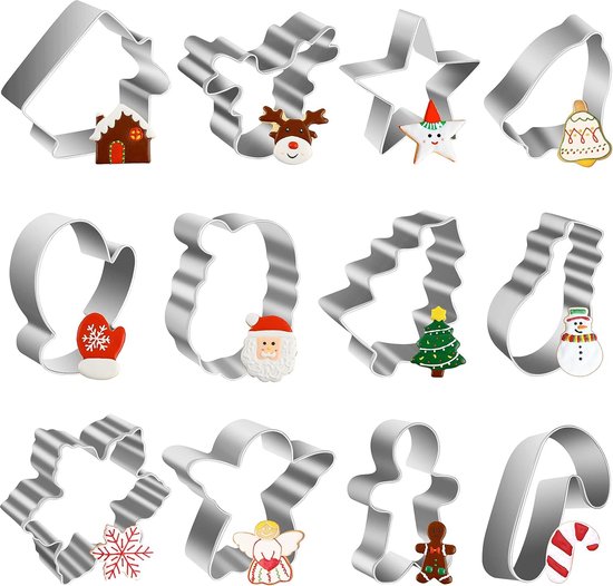 Bäcker & Lecker Koekjesstempel, kerstset, koekjesstempel, ronde uitsteekvorm met stempelgreep, uitsteekring en 6 reliëfmotieven voor fondant koekjes decoraties