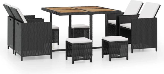 vidaXL-9-delige-Tuinset-poly-rattan-en-acaciahout-zwart