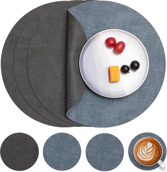Placemats, afwasbaar, dubbelzijdige placemat, rond, Ø 36 cm, set van 4