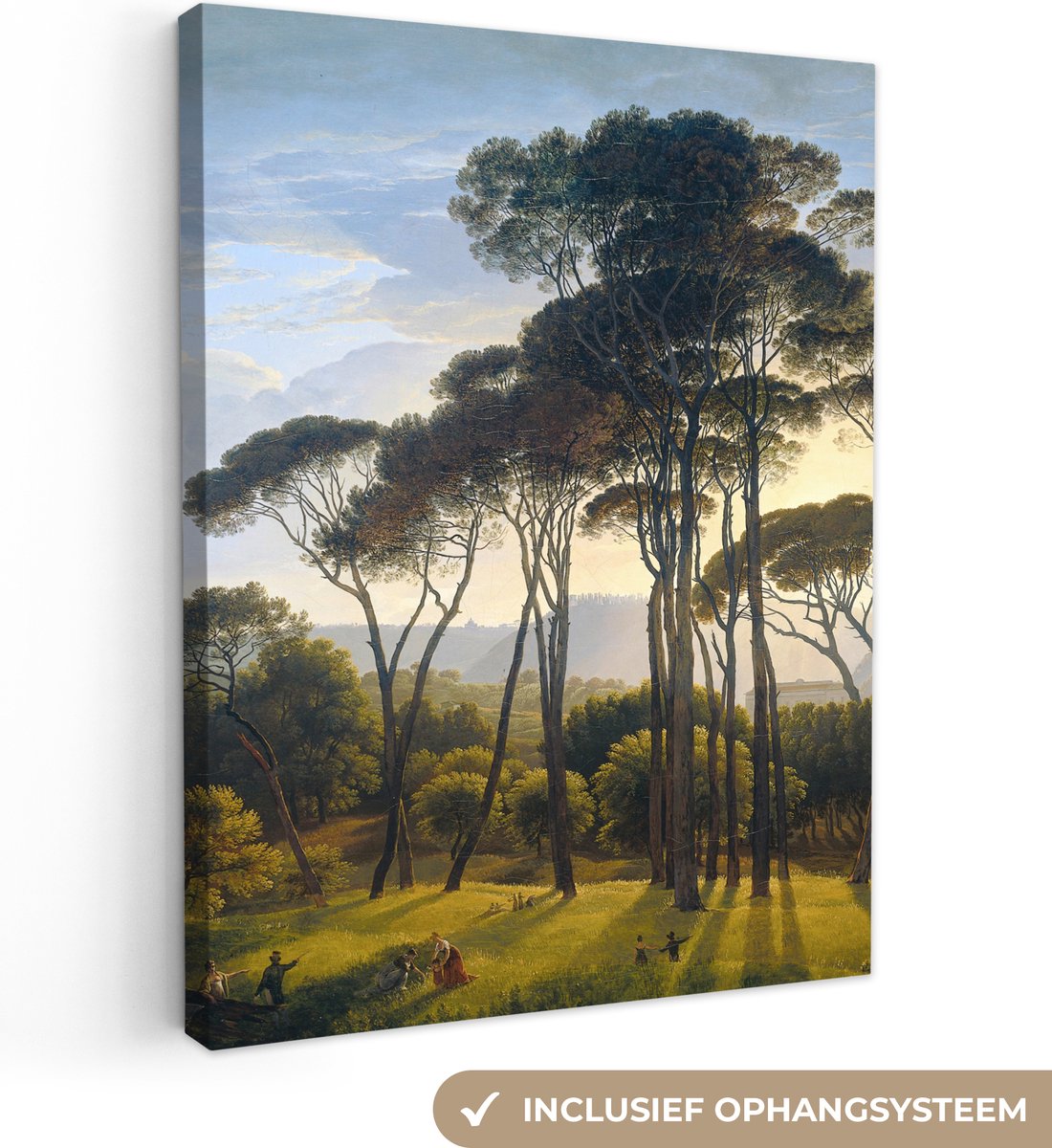 Canvas schilderij 60x80 cm - Wanddecoratie Italiaans landschap met parasoldennen - Kunst -
