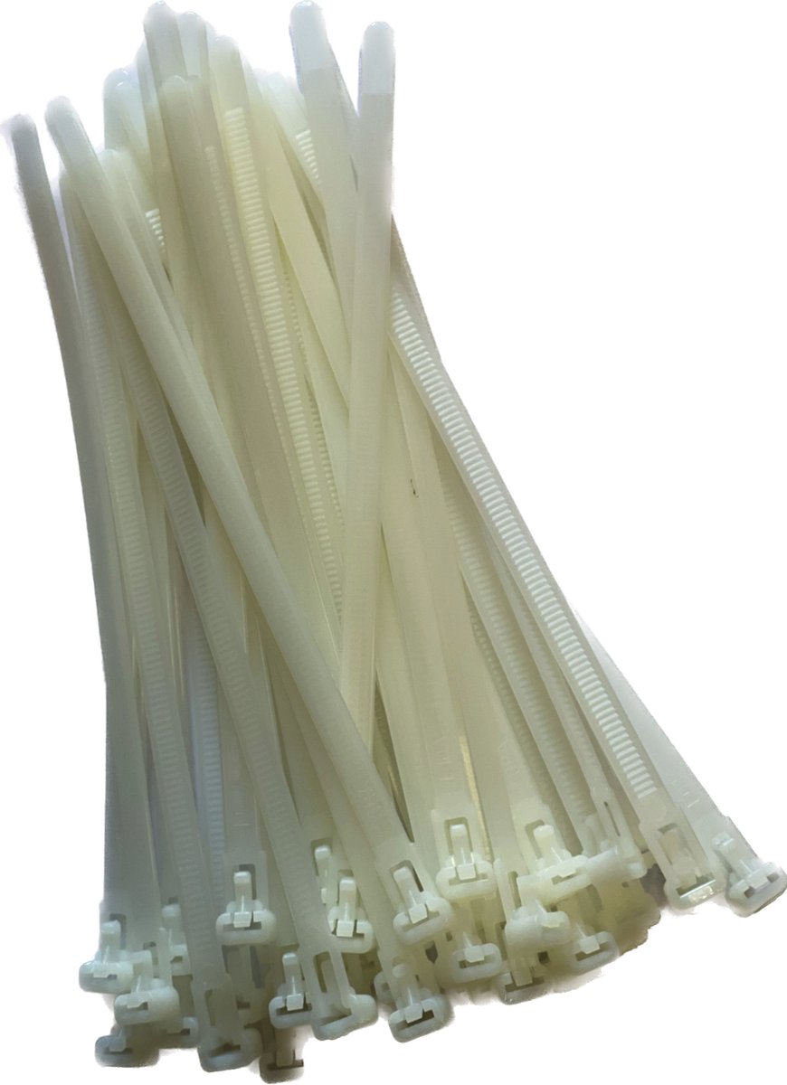 Tyraps kabelbinders hersluitbaar - 7.6 x 200 mm - Wit - 50 delig - Tie wraps