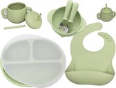 8 Delig set Olijf Groen Kinder Baby Servies met Siliconen Zuignap - Anti-slip, BPA-vrij, Onbreekbaar, Magnetronbestendig, Vriezerbestendig, Vaatwasserbestendig