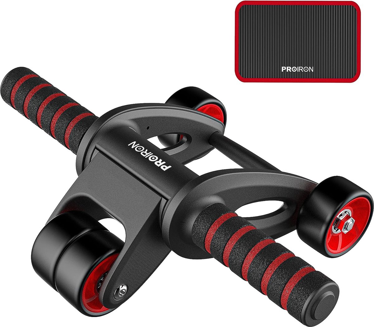 PROIRON Opvouwbare Buikspiertrainer - 4 Wielen - Met Kniemat - Zwart/Rood