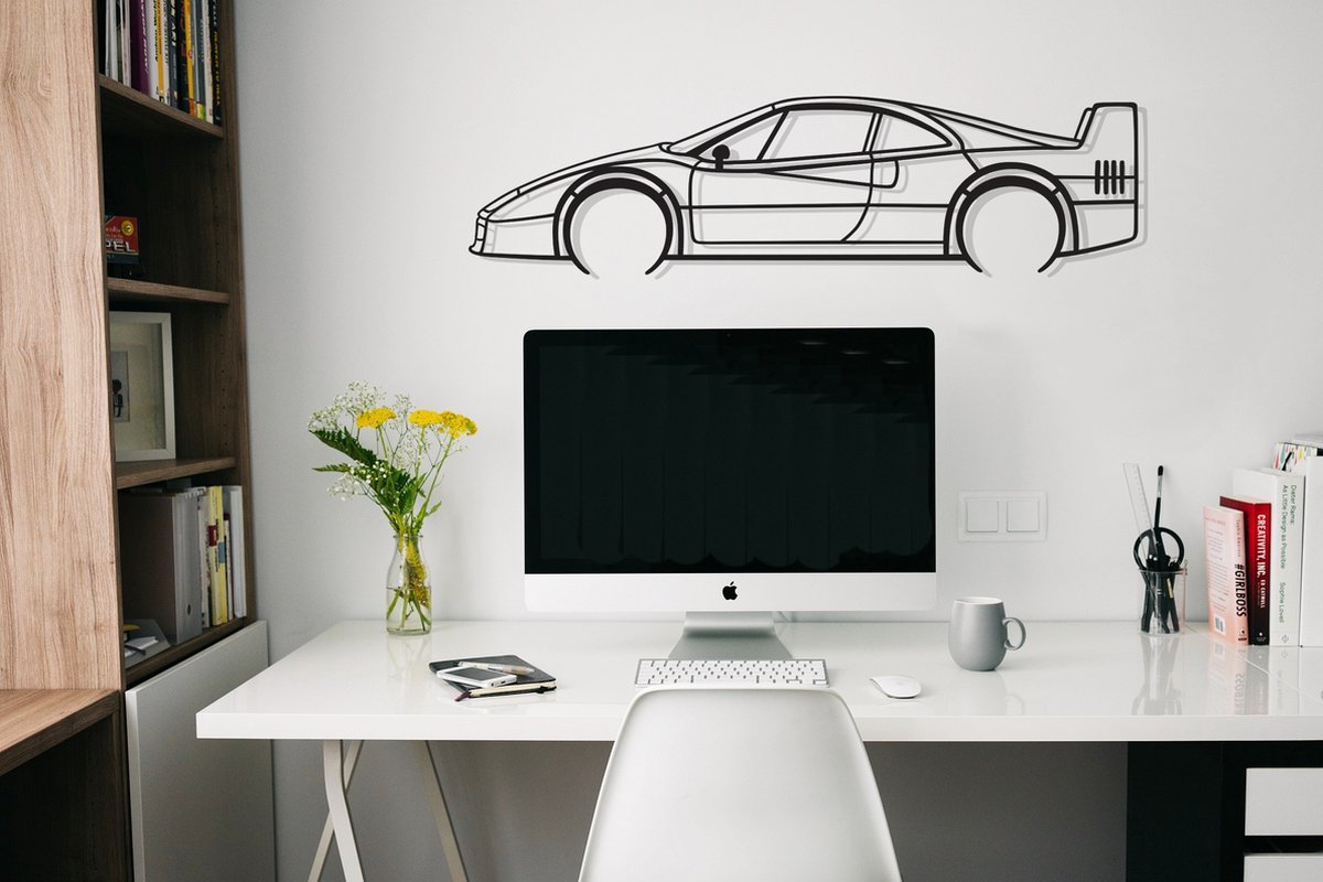 Ferrari F40 Silhouette – Metaal Kunst - Wanddecoratie - Man Cave - Auto Decoratie - 80cm X 20cm - Muurdecoratie - Cadeau voor man