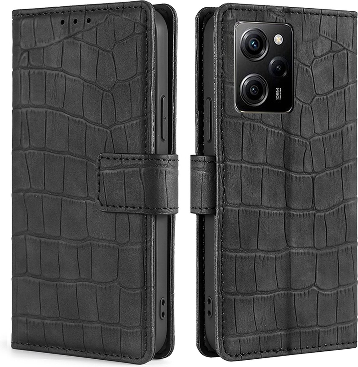 Mobigear Telefoonhoesje geschikt voor POCO X5 Pro Hoesje | Mobigear Croco Bookcase Portemonnee | Pasjeshouder voor 3 Pasjes | Telefoonhoesje voor Pinpas / OV Kaart / Rijbewijs - Zwart
