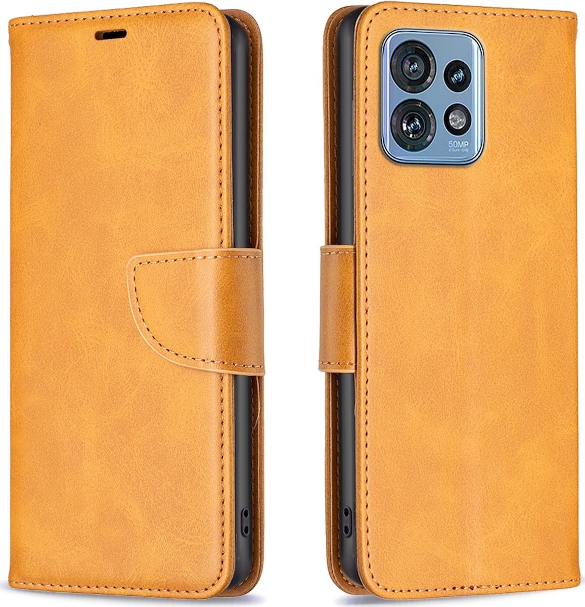 Mobigear Telefoonhoesje geschikt voor Motorola Edge 40 Pro Hoesje | Mobigear Excellent Bookcase Portemonnee | Pasjeshouder voor 3 Pasjes | Telefoonhoesje voor Pinpas / OV Kaart / Rijbewijs - Cognac