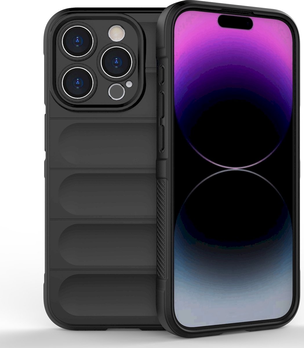 Mobigear Hoesje geschikt voor Apple iPhone 15 Pro Telefoonhoesje Flexibel TPU | Mobigear Bumpy Backcover | iPhone 15 Pro Case | Back Cover - Zwart