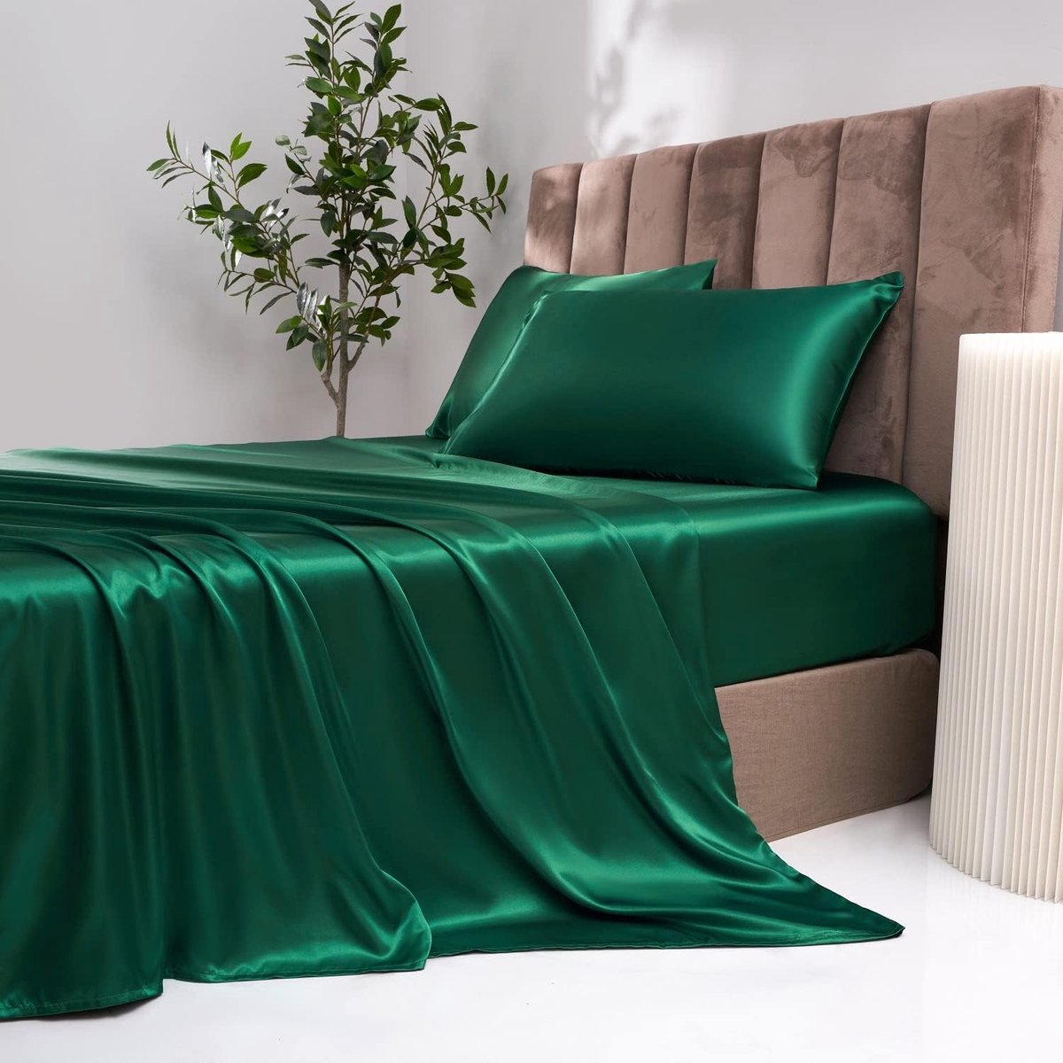 Hoeslaken 200x200cm Groen Donkergroen Satijn Zijde Glanzend Bedlaken Hoogwaardig Deluxe Effen Hoeslaken Geschikt voor matrassen tot 30cm