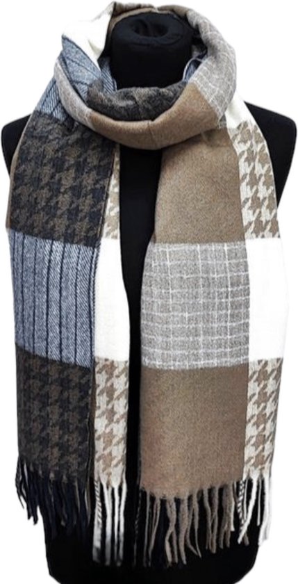 Lange Warme Sjaal - Geblokt/Tweed Print - Khaki - 200 x 70 cm (23-5#)