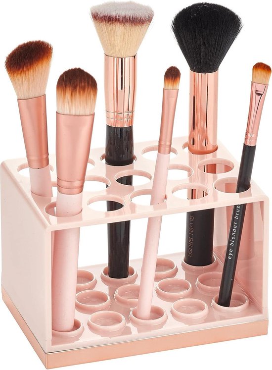 Foto: Praktische cosmetische organizer decoratieve cosmetische opbergdoos voor mascara en lippenstift bakje met 15 vakken voor make upopslag lichtroze en ros goud