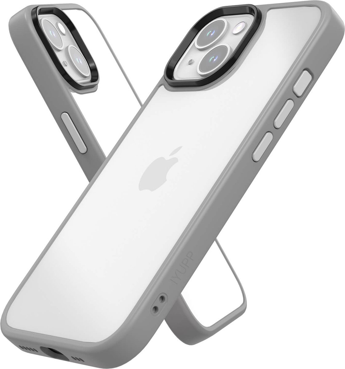 IYUPP Hoesje Geschikt voor iPhone 15 Hoesje - Shockproof Back Cover - Grijs Wit Transparant