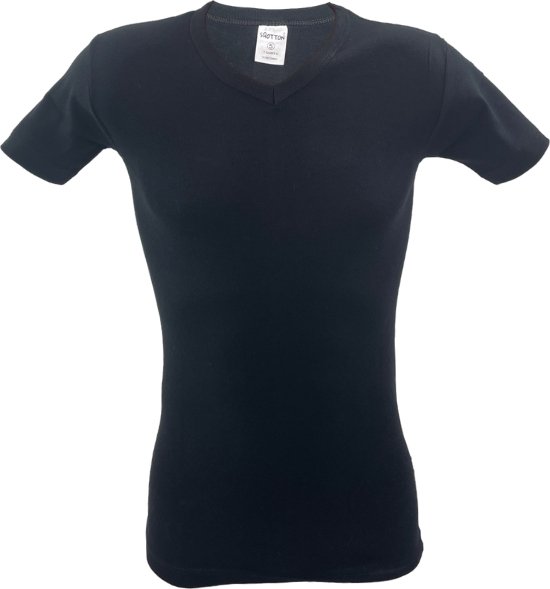 SQOTTON® V-hals T-shirt - Zwart - Maat L