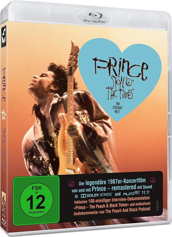 Omslag van de Blu-ray van Prince's 'Sign 'O' The Times' concertfilm, met Prince die gitaar speelt onder een hartvormige titel.