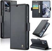 CaseMe Wallet Case met RFID Bescherming en Magneetsluiting voor Xiaomi 12T / 12T Pro _ Zwart