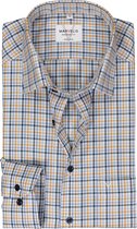 MARVELIS modern fit overhemd - mouwlengte 7 - twill - blauw - geel en wit geruit - Strijkvrij - Boordmaat: 41