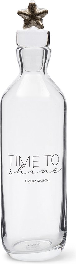  - Riviera Maison Waterfles, Karaf, Fles met dop - Time To Shine Water Bottle 1,15 Liter - Transparant