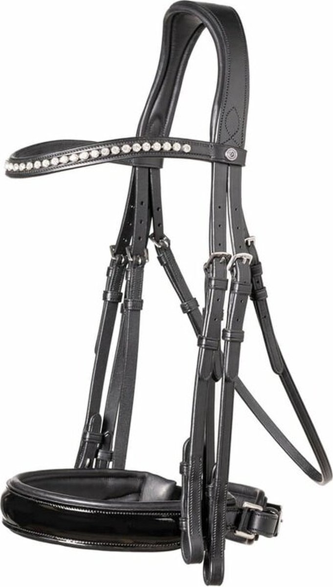Aachen large crank noseband double bridle black/silver