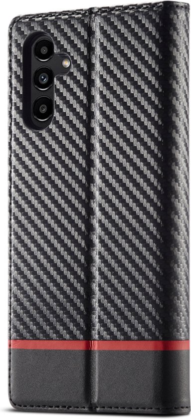 Luxe BookCover pour Samsung Galaxy A24 - 4G Zwart- Rouge-Carbone