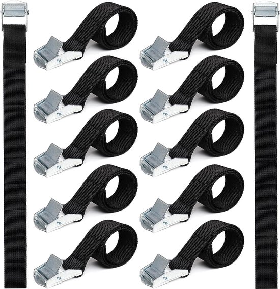 Lot De 20 Sangles D'Arrimage Courtes 50cm Noires - Boucle Serrage Robuste Pour Vélo, Moto Et Camping