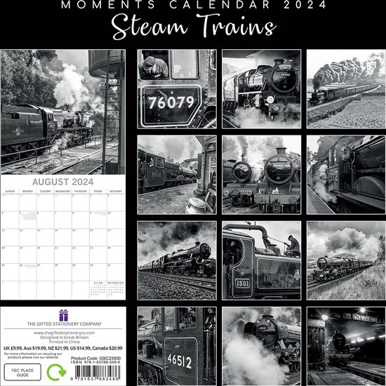 Steam Trains Kalender 2024 Black and White bol