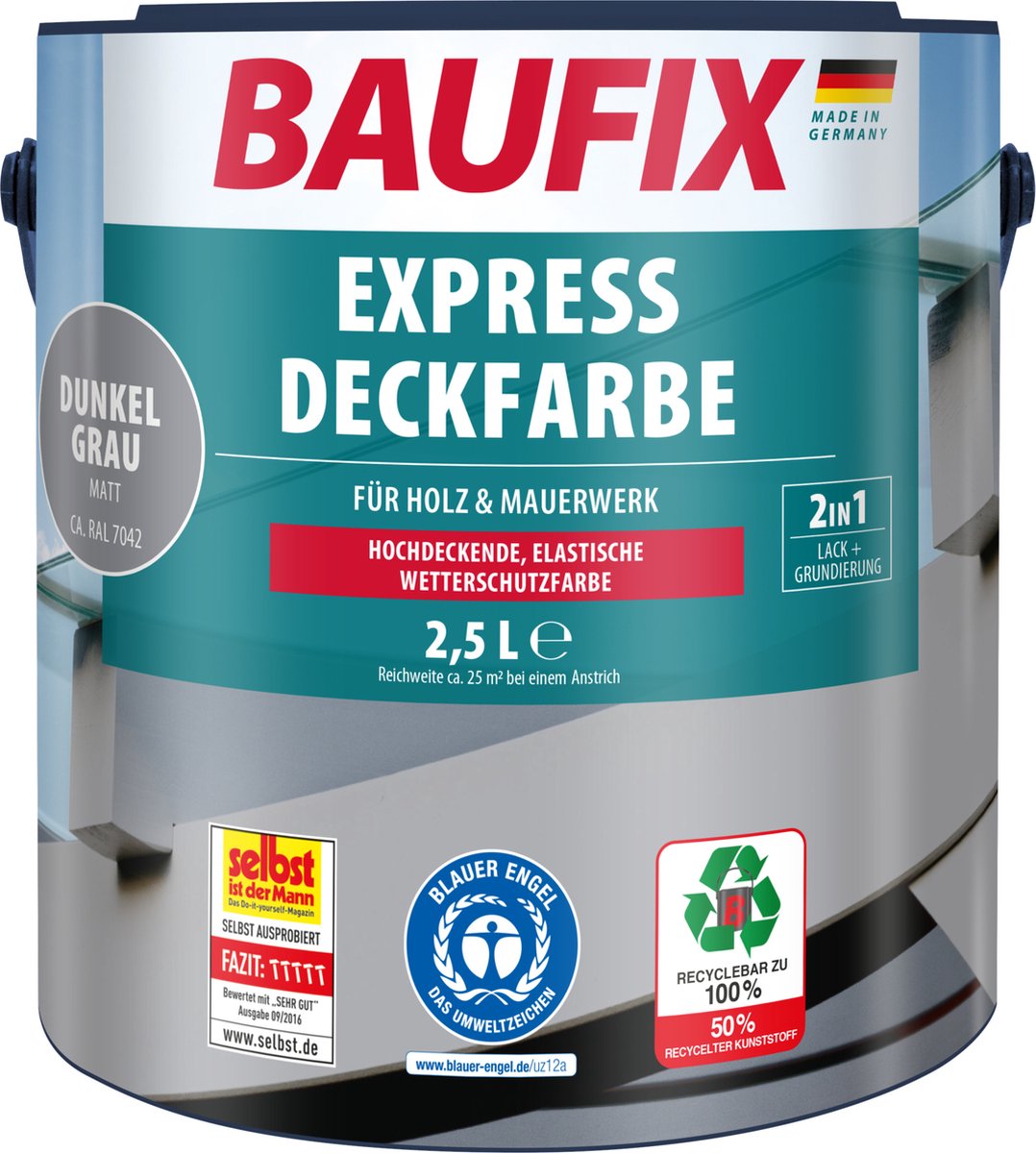 BAUFIX Express Dekkende lakverf donkergrijs 2,5 Liter