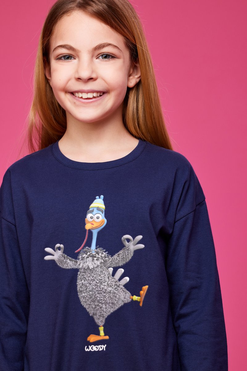 Woody pyjama meisjes/dames - donkerblauw - kalkoen - 232-10-BSL-S/839 - maat 128
