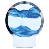 Zandkunst - Blauw - Diameter van 17cm - 360° - Geeft licht - Sand art - Met USB kabel - In glas - Zandloper - Decoratie - Bewegende zandkunst