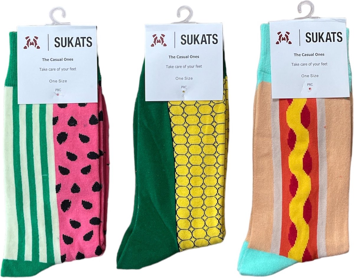 Sukats® The Casual Ones | 3 Paar | Maat 38-44 | Food Sokken | One-Size | Unisex | Happy Fun Colorful Socks | Vrolijke Sokken | Grappige Sokken