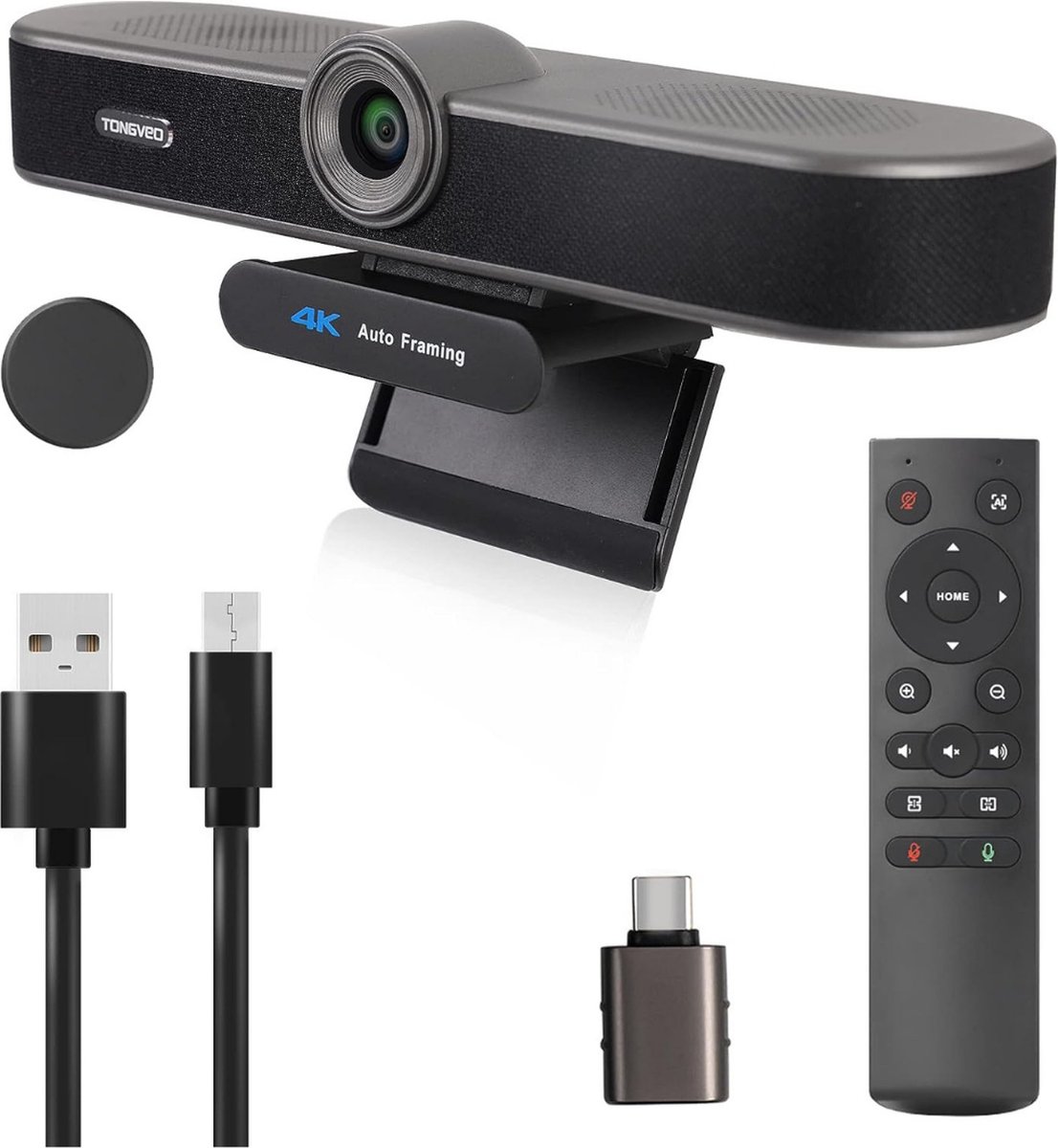 Luxe webcam - met microfoon en luidspreker - 4x zoom - videoconferentie - met afstandsbediening