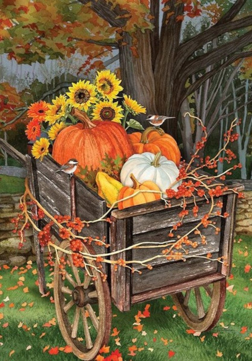 Freefs Diamond Painting Herfst - Pompoen & Vogels - 30x40cm - Vierkante steentjes