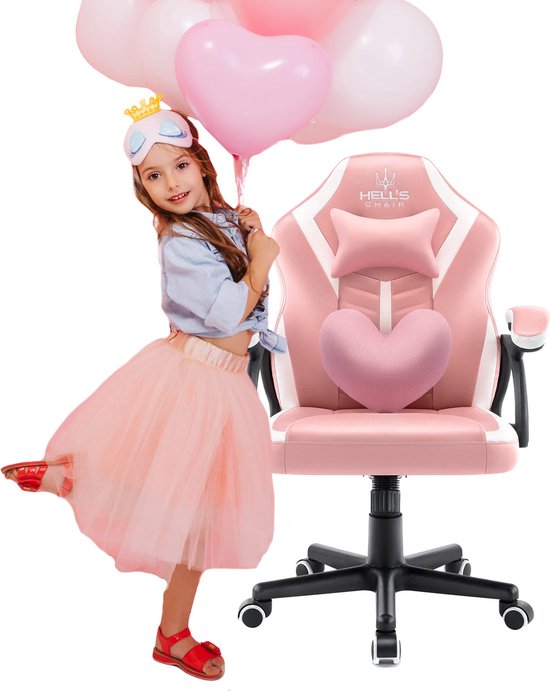 Chaise de jeu - Chaise de bureau ergonomique - Ajustable - Rose - Enfants