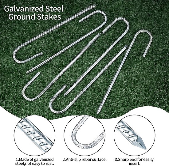 Stormharing Grondpen - 4 Stuks - XL - Ø12mm x 380mm / 40mm - 450 Gram - Gegalvaniseerde Afwerking Stalen Staaf - Tentharing - Gebogen - Grondanker - Vintag