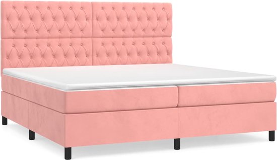 vidaXL - Boxspring - met - matras - fluweel - roze - 200x200 - cm