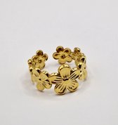 Verstelbare ring met bloemen - Gouden ring - one size - Dames ring - Statement Piece -
