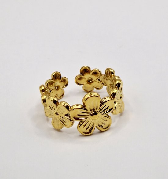 Foto: Verstelbare ring met bloemen gouden ring one size dames ring statement piece 