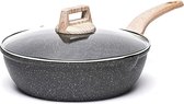 28cm Nonstick Saute pan, koekenpan met deksel, anti kras - de perfecte pan pan, geschikt voor alle kachels, inclusief inductie