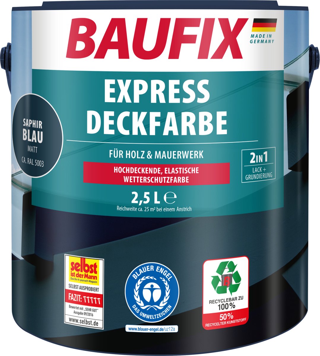 BAUFIX Express Dekkende lakverf saffierblauw 2,5 Liter