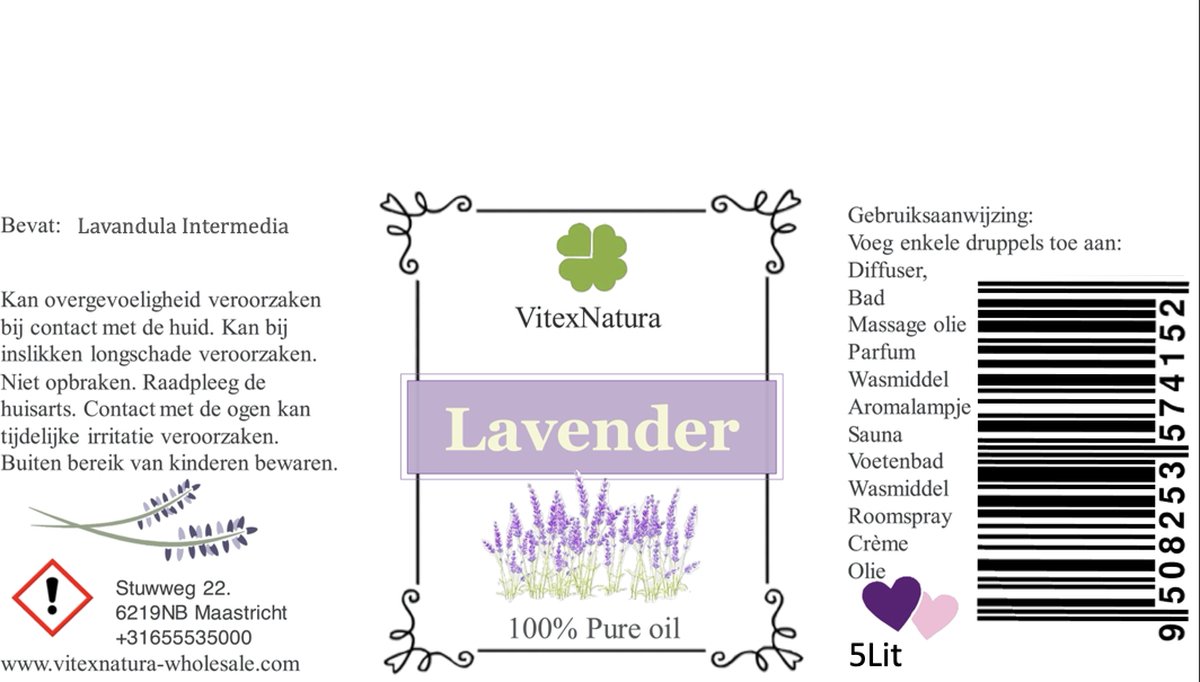 Goedkoopste Lavendel olie 100 Pure Etherische Olie | 5 Lit | Reinigend kalmerend | Helpt tegen slapeloosheid | Merk VitexNatura