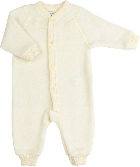 Joha Jumpsuit Wol Fleece Natural - Joha Onesie Wol Wit - Wollen Babypakje Beige - Maat 60